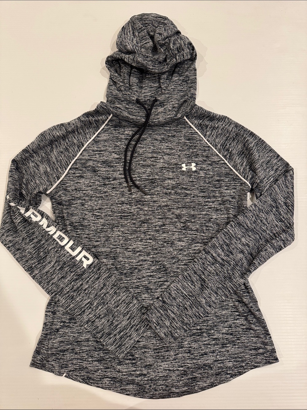 Under Armour Women's Black Heathered Hoodie with White Logo Women’s size Small